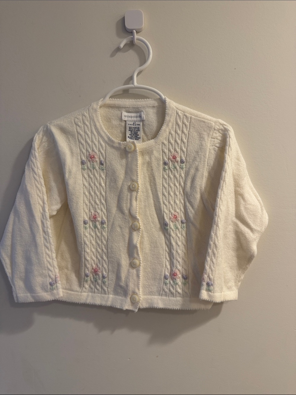 Gymboree Cream Cardigan with Pastel Floral Embroidery